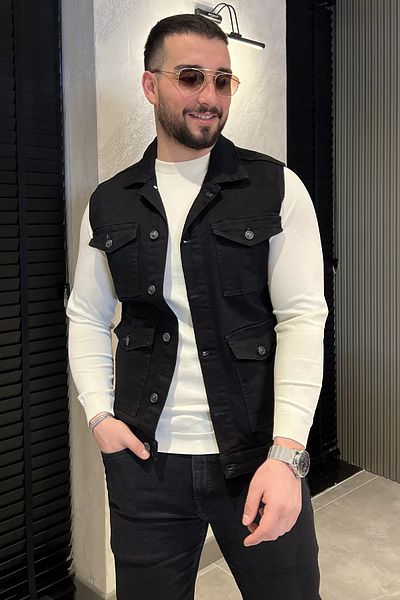 MİSHAR İTALİA Черна мъжка дънкова жилетка