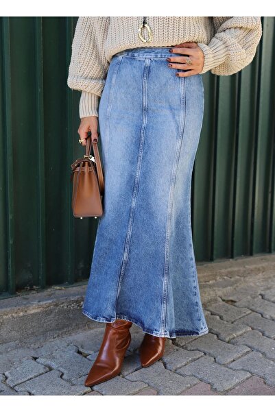 Purple by Banu Mavi Taşlamalı Balık Model Jean Etek