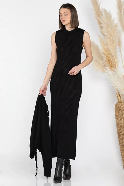 GÜLSELİ Black Women's Pearl and Stone Embroidered Knitwear Dress Cardigan Double Set