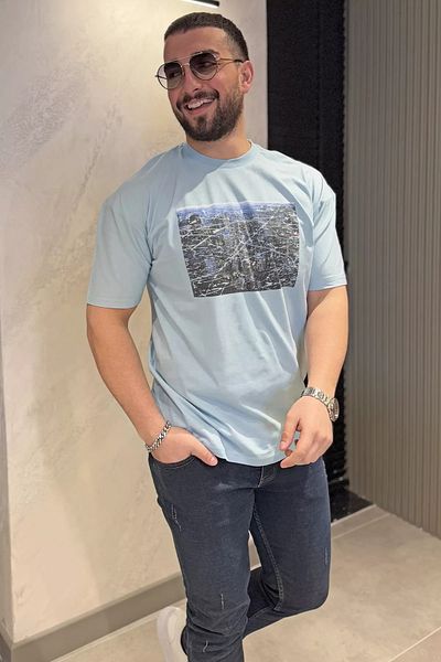 MİSHAR İTALİA Ανδρικό μπλουζάκι με στάμπα με στάμπα με λαιμόκοψη