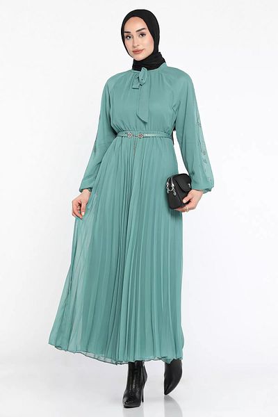 julude Φόρεμα Hijab Chiffon με λεπτομέρεια από πέτρα με δέσιμο μπροστά