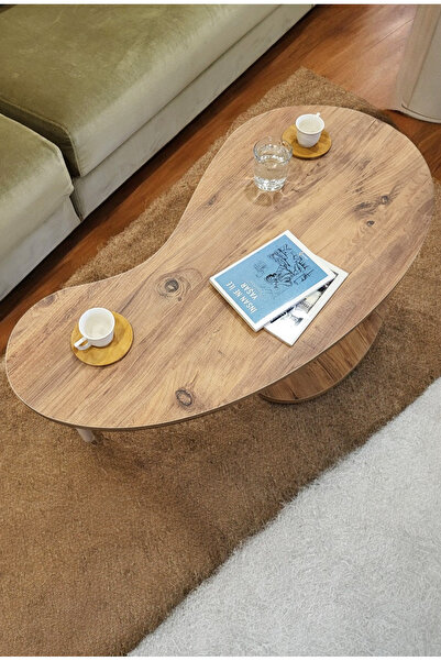 PEKA Fasülye Orta Sehpa Ahşap Ayaklı Sehpa Iki Raflı Sehpa Dekoratif Sehpa Gazetelikli - Çam