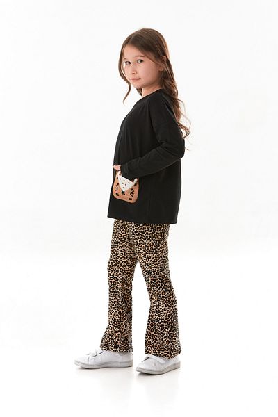 Fulla Moda Leopard Patterned Pocket Flare 2 Piece Girl's Suit