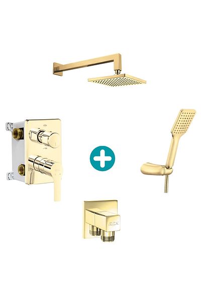 Eca Luna Concealed 2-Way Gold Color Shower Set - Connected Mixer and All Parts