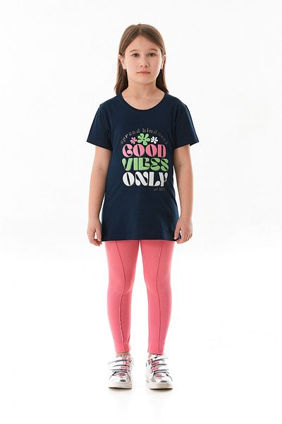 Fulla Moda 100% Cotton Text and Flower Printed Girl's T-Shirt