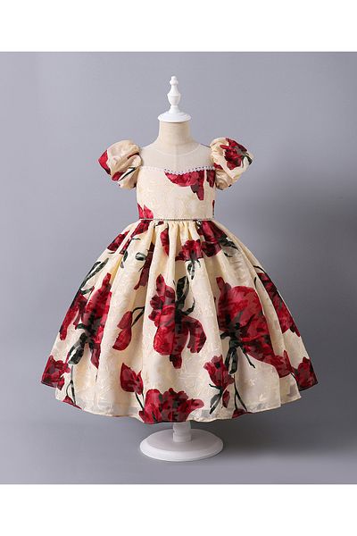 Mark & Mia Mark & Mia Floral All Over Printed Short Sleeves Party Dress - Beige