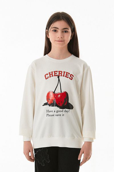 Fulla Moda Cherry Printed Crew Neck Kids Sweatshirt
