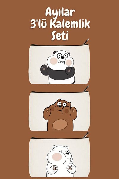 designedfy Bears 3-Piece Makeup Bag Advantage Σετ, Στυλό, Πορτοφόλι, Υφασμάτινη Τσάντα
