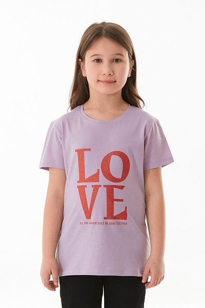 Fulla Moda Tricou pentru fetiță, 100% bumbac, cu sclipici, cu text Love