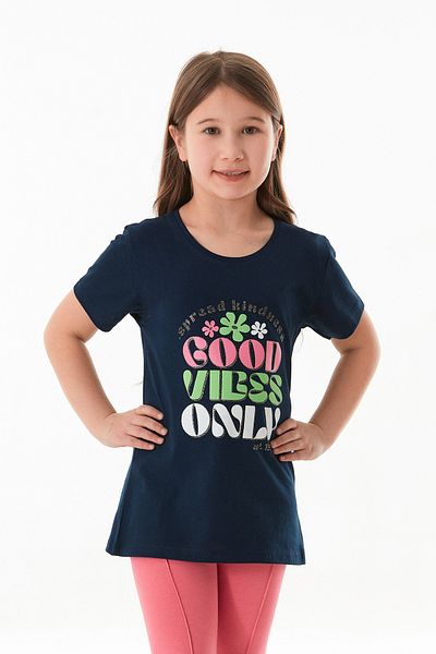 Fulla Moda 100% Cotton Text and Flower Printed Girl's T-Shirt