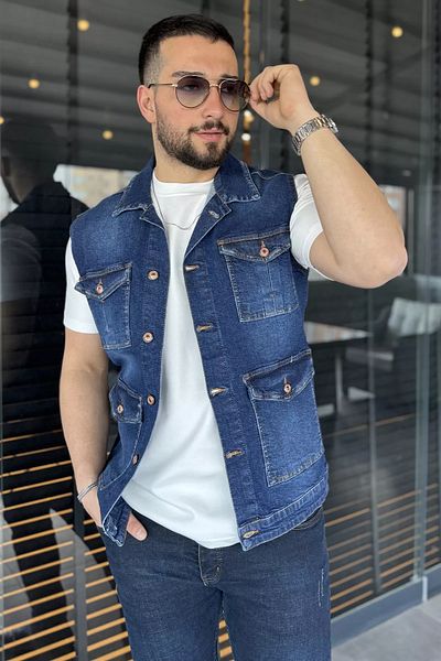 MİSHAR İTALİA Мъжки тъмносин дънков елек