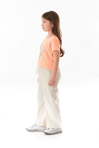 Fulla Moda Girl's Linen Trousers with Elastic Waist and Pockets