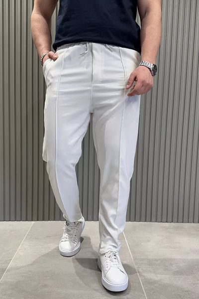 MİSHAR İTALİA Κρεμ ανδρικό παντελόνι Jogger με ελαστική μέση