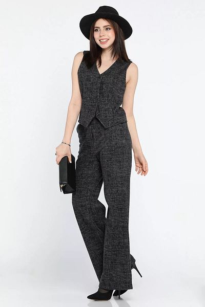 GÜLSELİ Black&Black Women's Patterned Vest Trousers Double Set