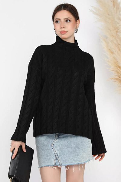 GÜLSELİ Black Half Turtleneck Patterned Women's Knitwear Sweater