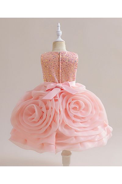 Mark & Mia Mark & Mia Sequins Embellished Bow & Rose Detailed Sleeveless Party Frock - Pink