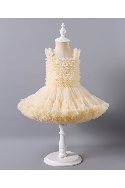 SAPS فستان توتو بدون أكمام من SAPS بتصميم متعدد الطبقات - أصفر ليموني