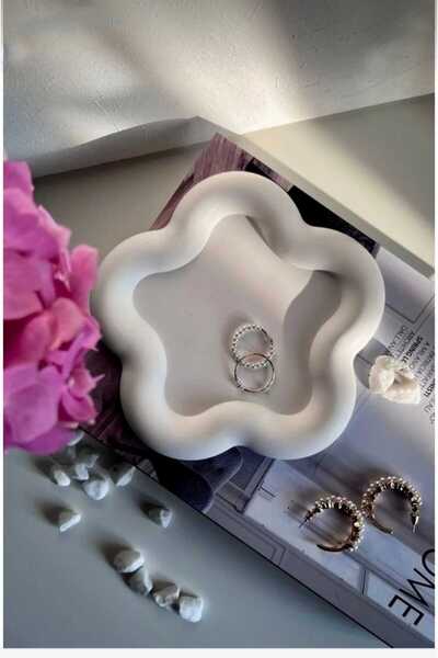 MUMELLA Διακοσμητικό Πιάτο Μπετόν σε σχήμα λουλουδιού, Πιάτο κοσμήματος 15 cm