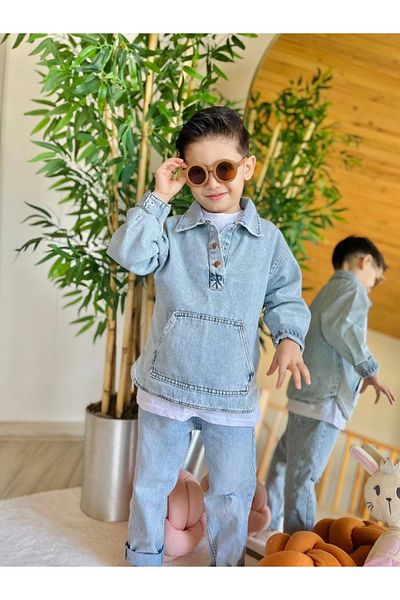 Kidmark Çocuk Modası Boy's Denim Sweatshirt with Pockets