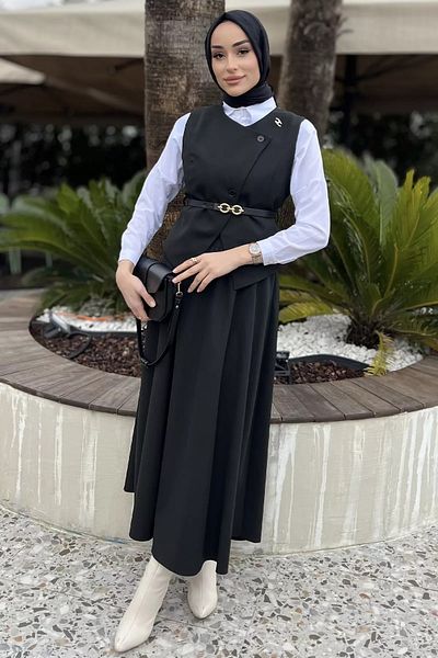 julude Μαύρη γυναικεία ζώνη αξεσουάρ καρφίτσα γιλέκο φούστα Hijab διπλό κοστούμι