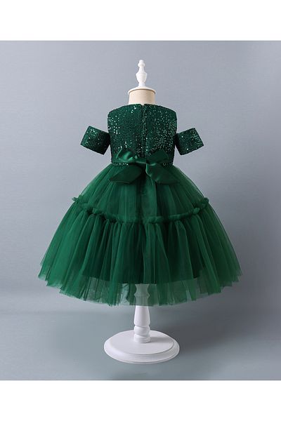 Mark & Mia Mark & Mia Sequins Embellished & Bow Detailed Cold Shoulder Tutu Dress - Green