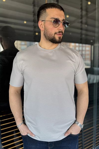 MİSHAR İTALİA Γκρι ανδρικό μπλουζάκι με λαιμόκοψη Basic