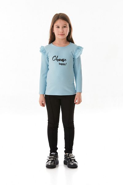 Fulla Moda Body pentru fetiță cu mâneci cu volane, cu nervuri, Choose Happy Printed
