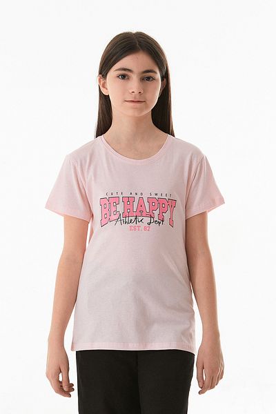 Fulla Moda 100% Cotton Be Happy Printed Crew Neck T-Shirt για κορίτσια