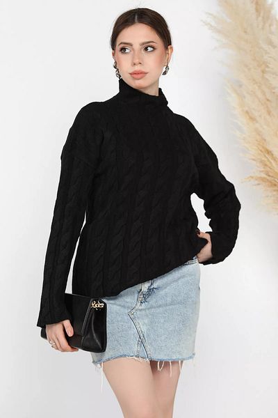 GÜLSELİ Black Half Turtleneck Patterned Women's Knitwear Sweater