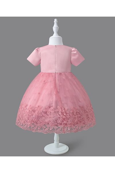 Mark & Mia Mark & Mia Floral Embroidered & Pearl Embellished Short Sleeves Party Frock - Pink