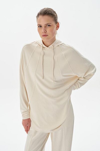 KADRİYE BAŞTÜRK Modal Knitted Hooded Oversize Sweatshirt Ecru