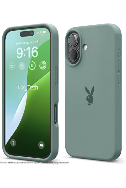 izzytech حافظة سيليكون لهاتف آيفون 16 بلس، شعار بلاي بوي، سطح داخلي مخملي، حا...