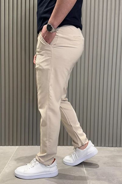 MİSHAR İTALİA Μπεζ ανδρικό παντελόνι Jogger με ελαστική μέση