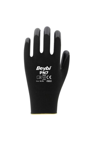 Beybi Pn7 Siyah Polyester Örme Nitril Işçi Eldiveni 12 Çift 10 Numara