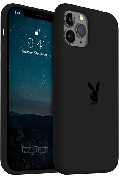 izzytech حافظة سيليكون لهاتف آيفون 11 برو ماكس، شعار بلاي بوي، سطح داخلي مخمل...