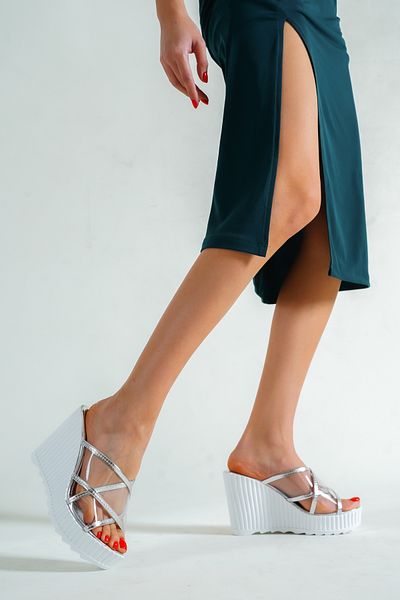 POLO PRESTIGE Flexi Silver Transparent Women's Platform Slippers