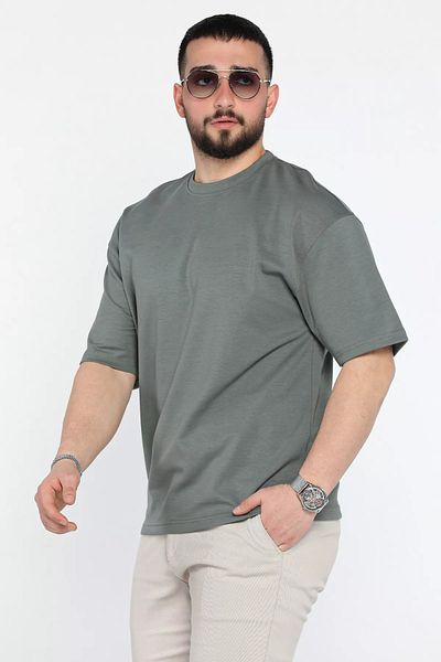 MİSHAR İTALİA Ανδρικό μπλουζάκι με λαιμόκοψη χακί Basic Oversize