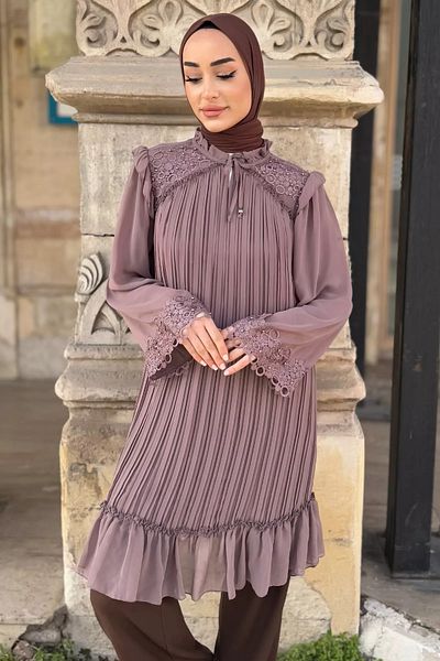 julude سترة نسائية ذات ثنيات مرصعة باللؤلؤ ومزينة بالدانتيل الأمامي من Mink