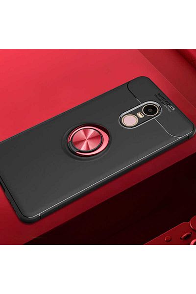 kilifone Xiaomi Redmi Note 4X Compatible - Carbon Ravel Silicone Cover with Case Ring - Black-Red - T5561