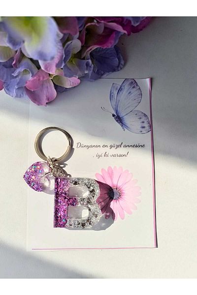 demirbasavm Mother's Day Special Handmade Letter B Epoxy Keychain