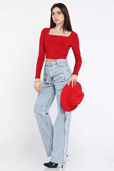 GÜLSELİ Pantaloni de damă cu picioare largi, albastru gheață, cu ciucuri