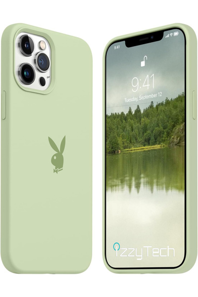 izzytech حافظة سيليكون لهاتف آيفون 14 برو، شعار بلاي بوي، سطح داخلي مخملي، حا...