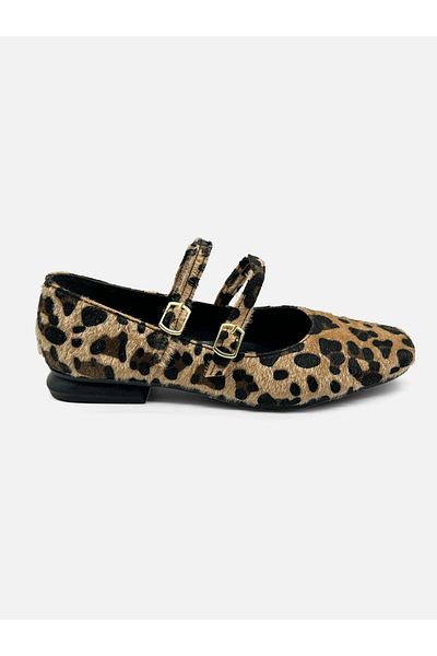 MAGGIO Balerini confortabili cu model leopard - Pantofi Mary Jane pentru damă cu dungi duble