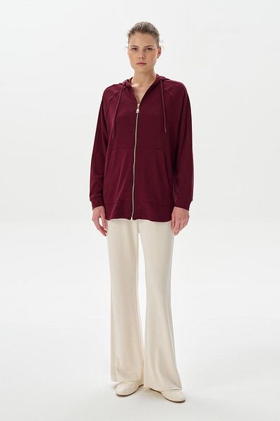 KADRİYE BAŞTÜRK Μοντάλ Πλεκτή Ζακέτα με κουκούλα Oversize Claret Red