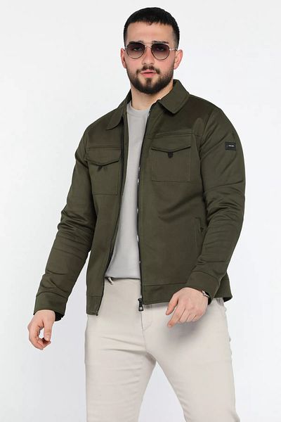 MİSHAR İTALİA Ανδρικό τζιν μπουφάν Khaki Pocket Velcro με φερμουάρ
