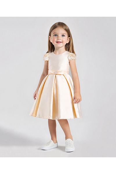 Mark & Mia Mark & Mia Bow Detailed Embroidered Cap Sleeves Party Dress - Champagne