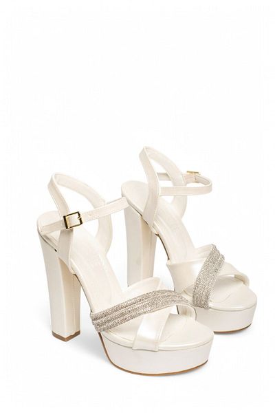 Lölük Moda Women's High Heels Platform Wedding Dress Engagement Wedding Mother of Pearl White Stone Shoes