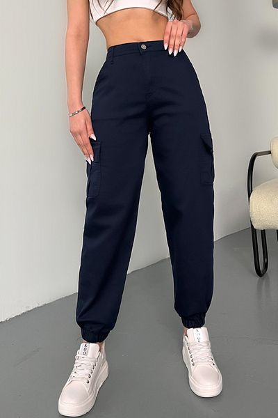 BİKELİFE Námořnické modré kalhoty z látky Gabardine Cargo Pocket