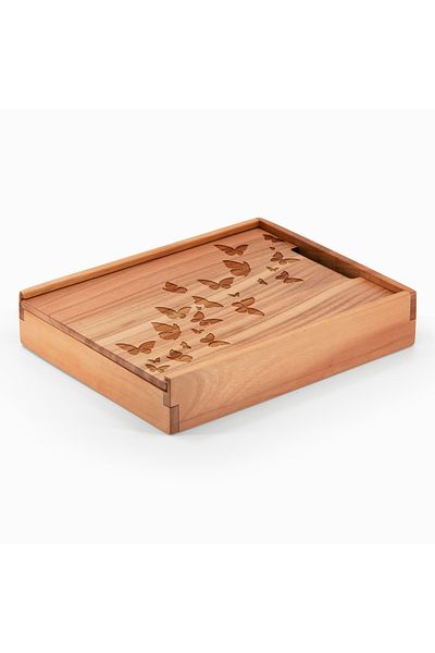 Woodsaka Horizontal Box with Compartment Sliding Cover - Butterflies