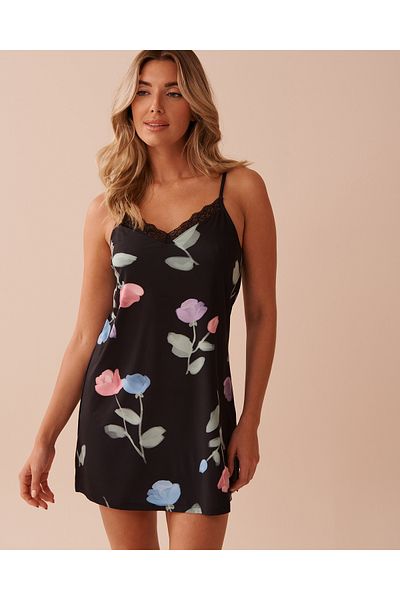 La Vie en Rose Recycled Fibers Tulip Print Lace Trim Nightie
